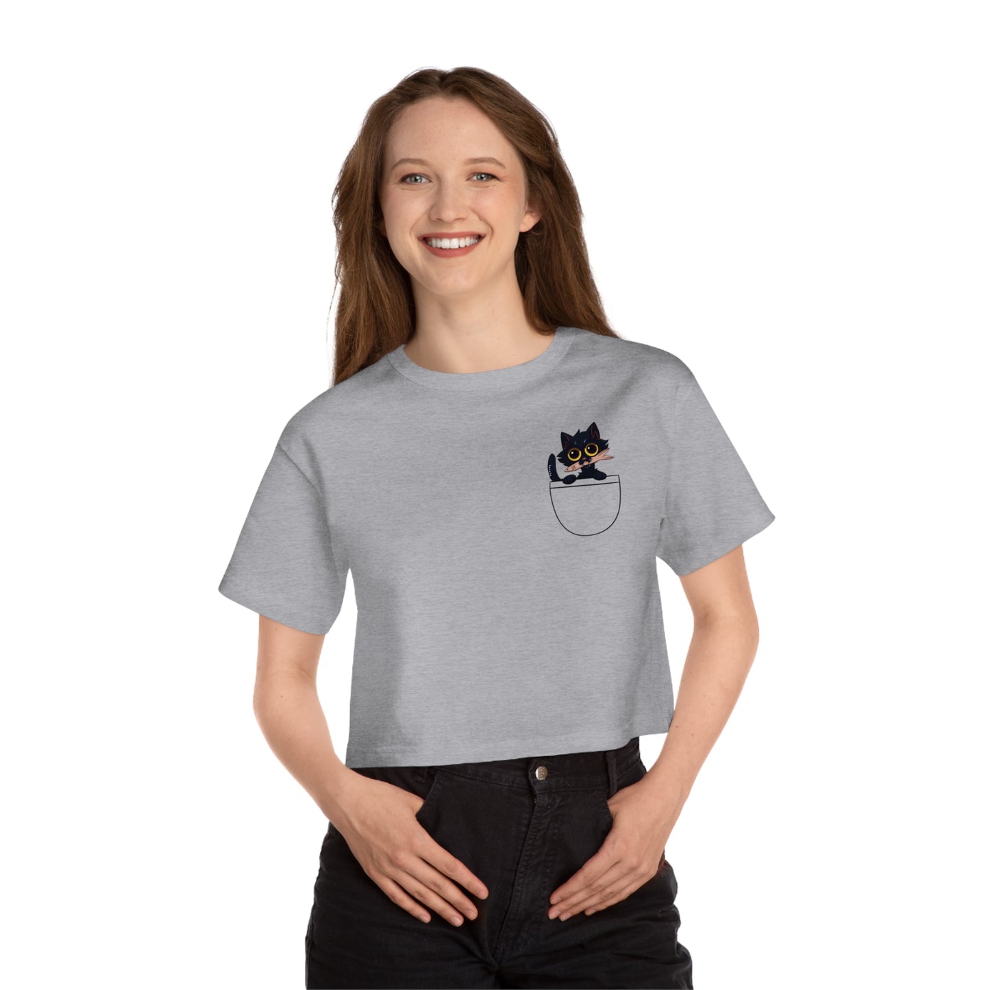 Women's Champion BLACK CAT W/FISH Cropped T-Shirt