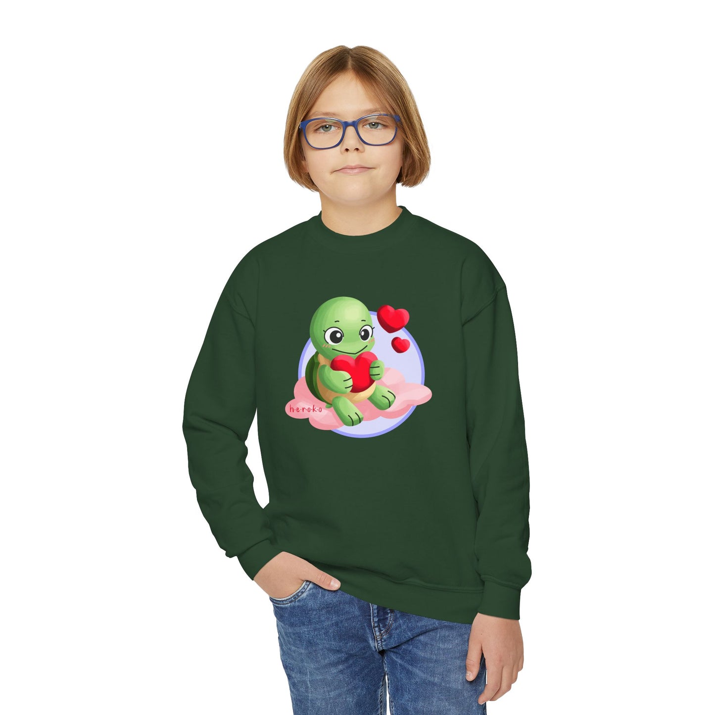 Kids Crewneck Sweatshirt  - Cute Turtle Valentine's Day Design