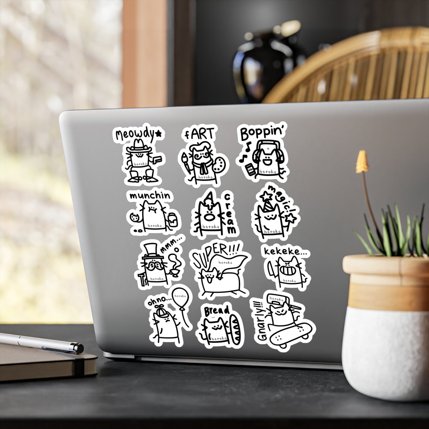 12 STICKERS -CATS OUTLINES IN B&W SET#1 Kiss-Cut Vinyl Decals - COMBO DESIGNS