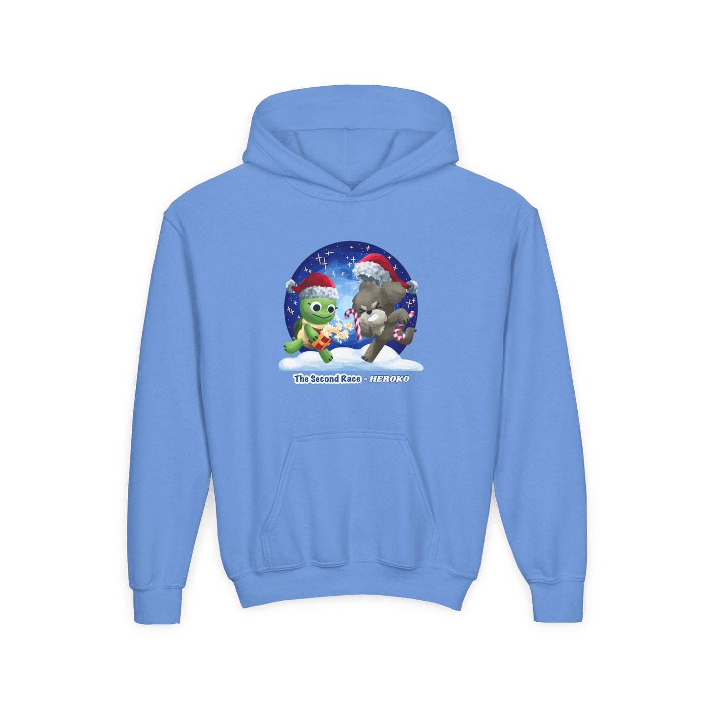Kids Holiday Hoodie — Cute Christmas Turtle and Puppy Friends "The Second Race"