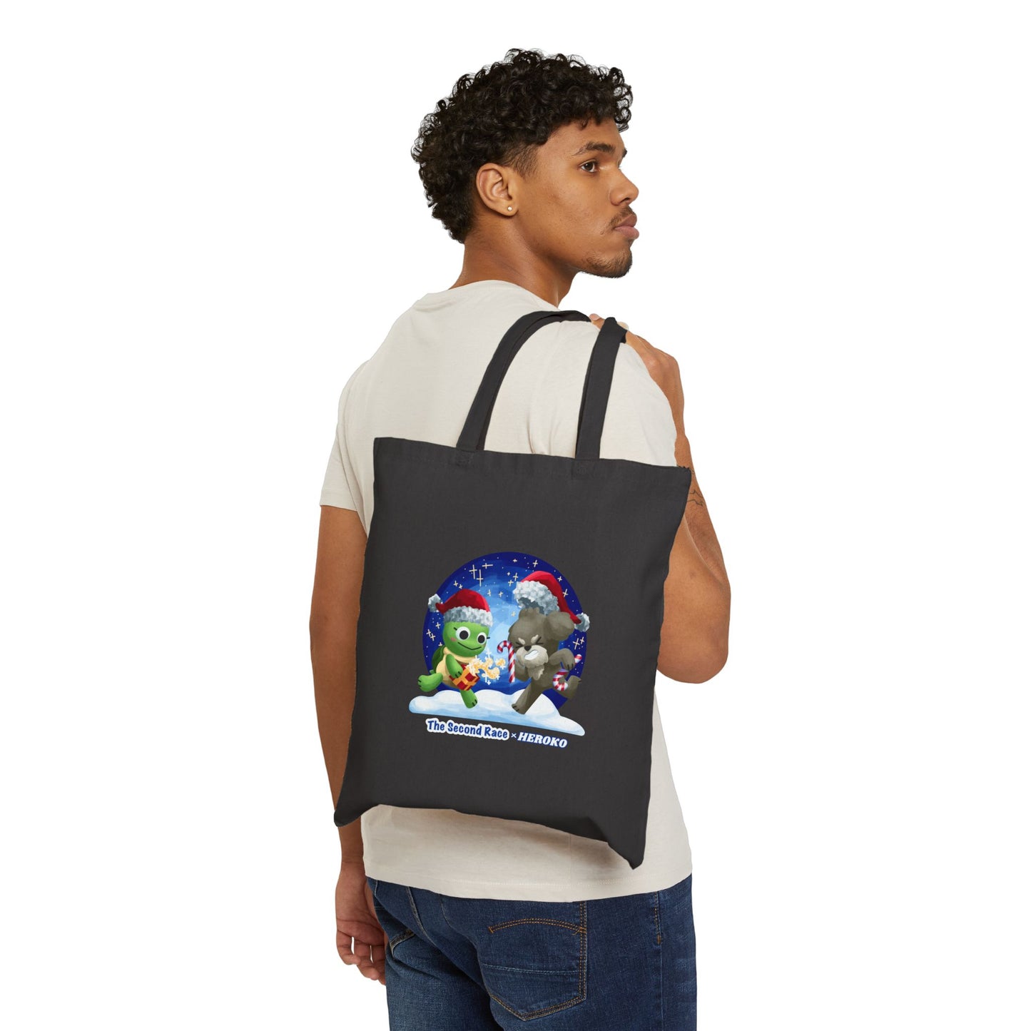 Canvas Holiday Tote Bag - Turtle and Dog Snow Globe Design, Perfect Pair with The Second Race Book, Ideal Gift for Teaching Financial Literacy