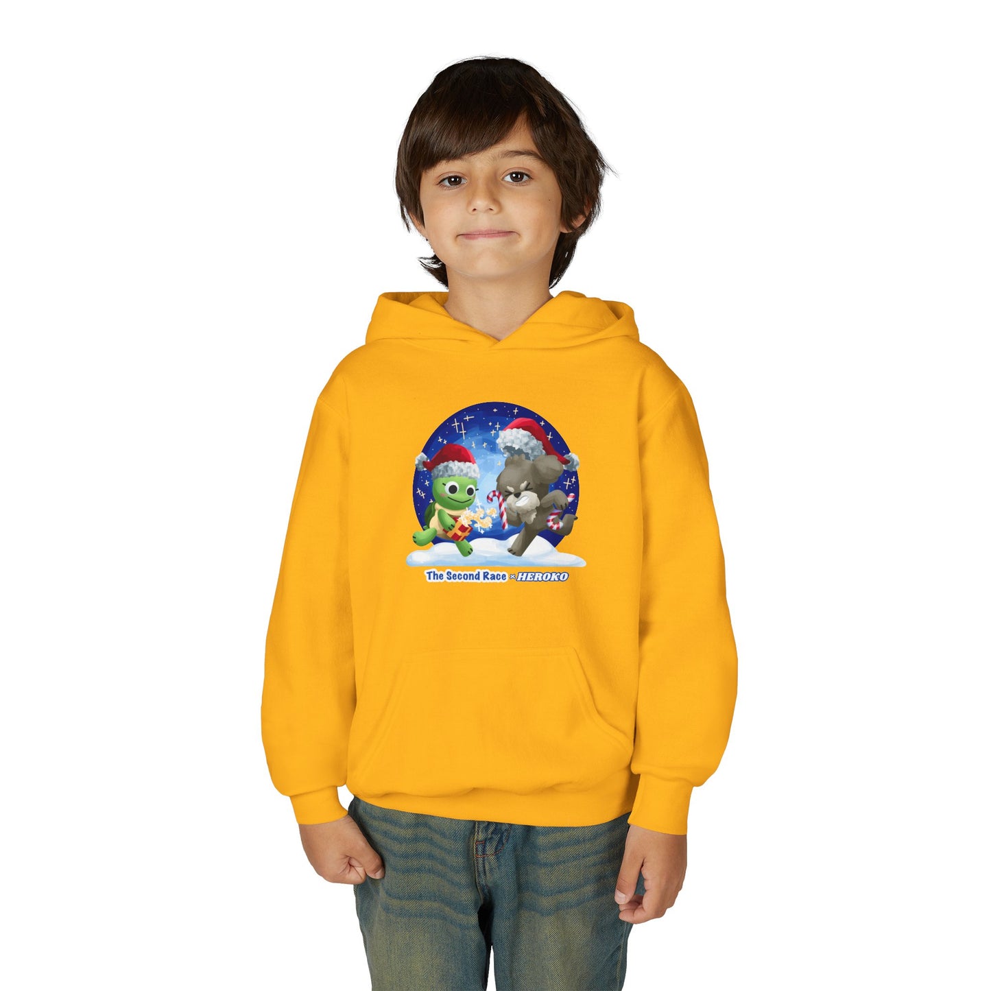 Kids Holiday Hoodie — Cute Christmas Turtle and Puppy Friends "The Second Race"