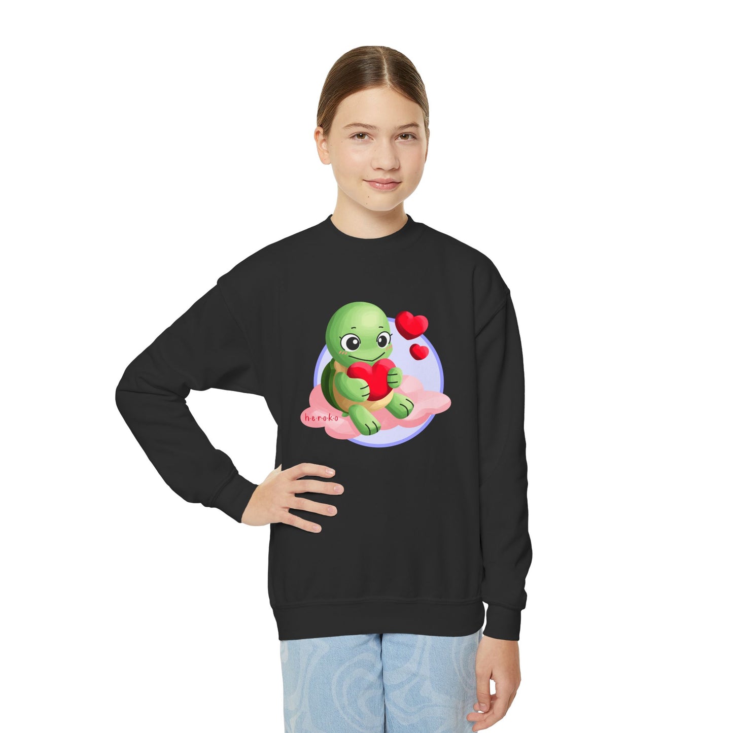 Kids Crewneck Sweatshirt  - Cute Turtle Valentine's Day Design
