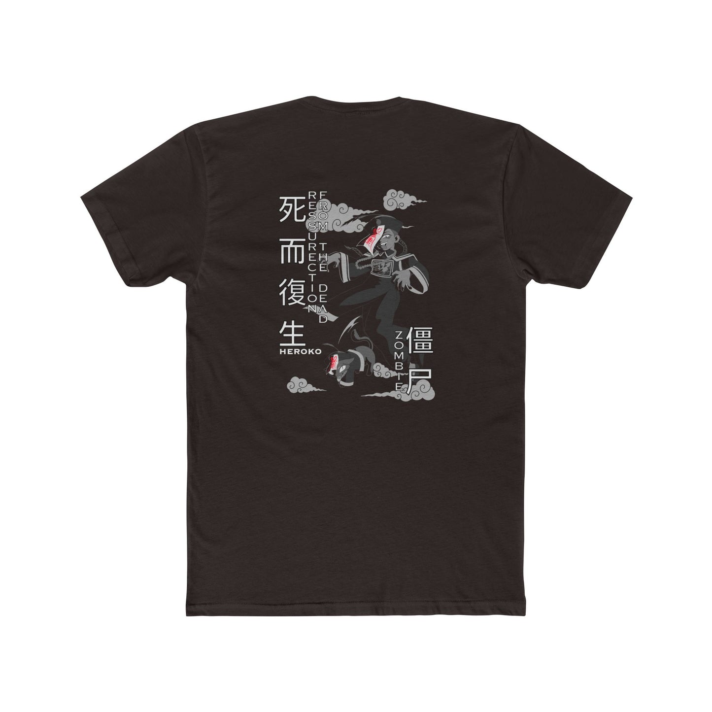 Spooky Unisex Tee, Chinese Ancient Zombies B&W Design on Back
