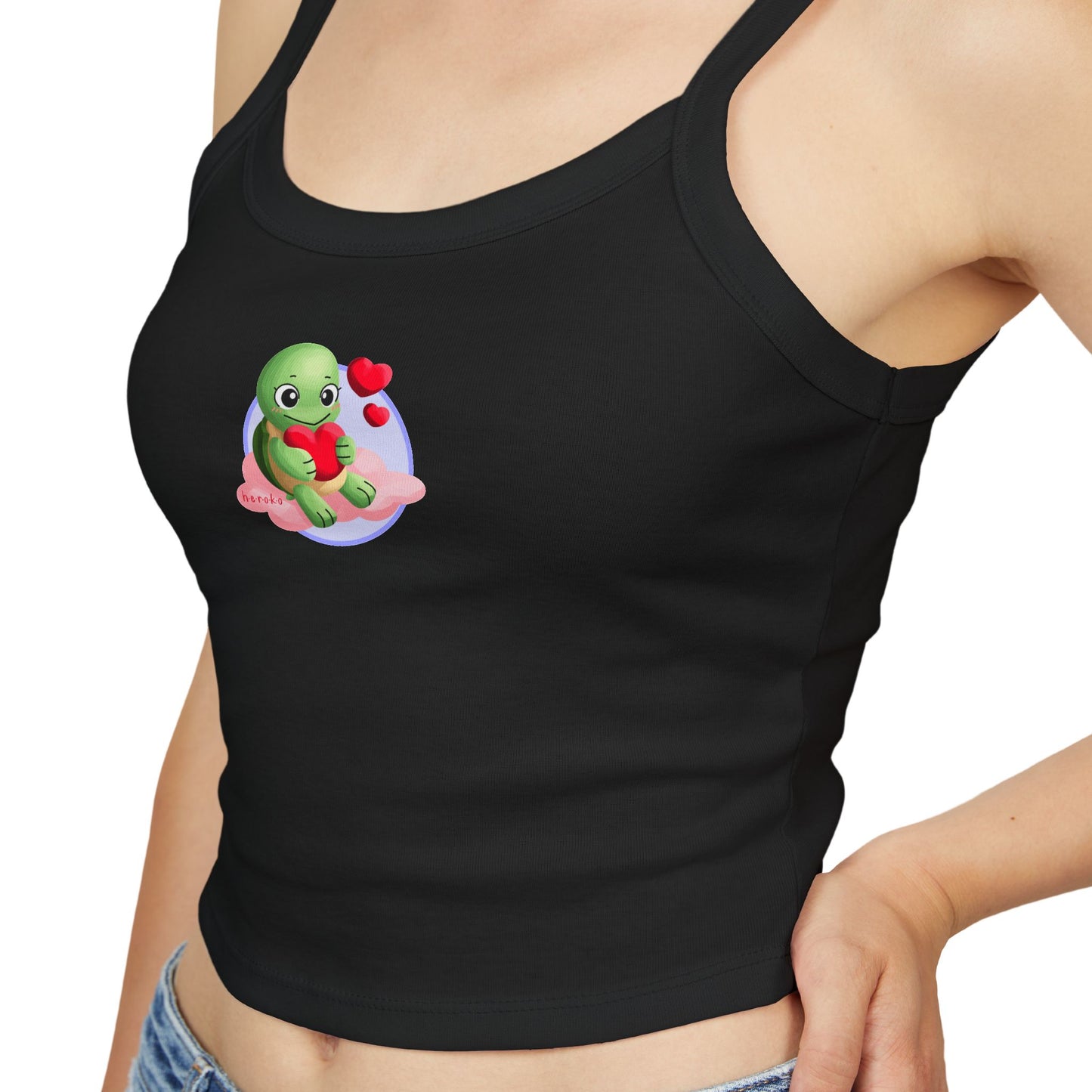 Women's Spaghetti Strap Tank Top, Cute Turtle Valentine's Day Design