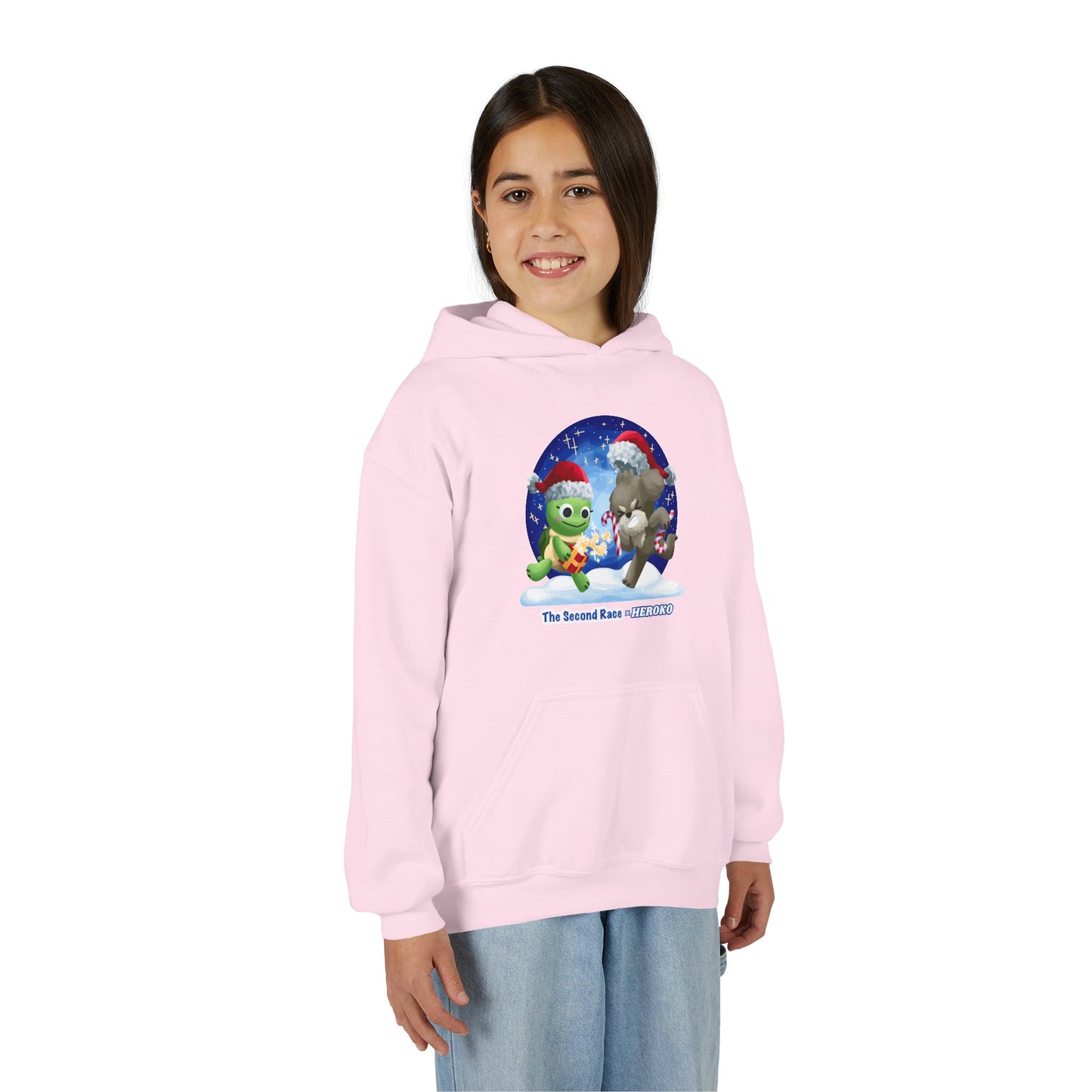 Kids Holiday Hoodie — Cute Christmas Turtle and Puppy Friends "The Second Race"