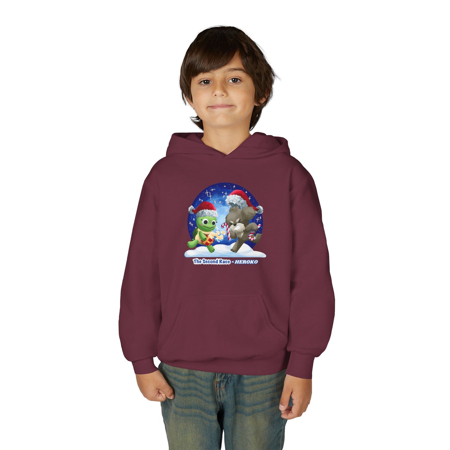 Kids Holiday Hoodie — Cute Christmas Turtle and Puppy Friends "The Second Race"