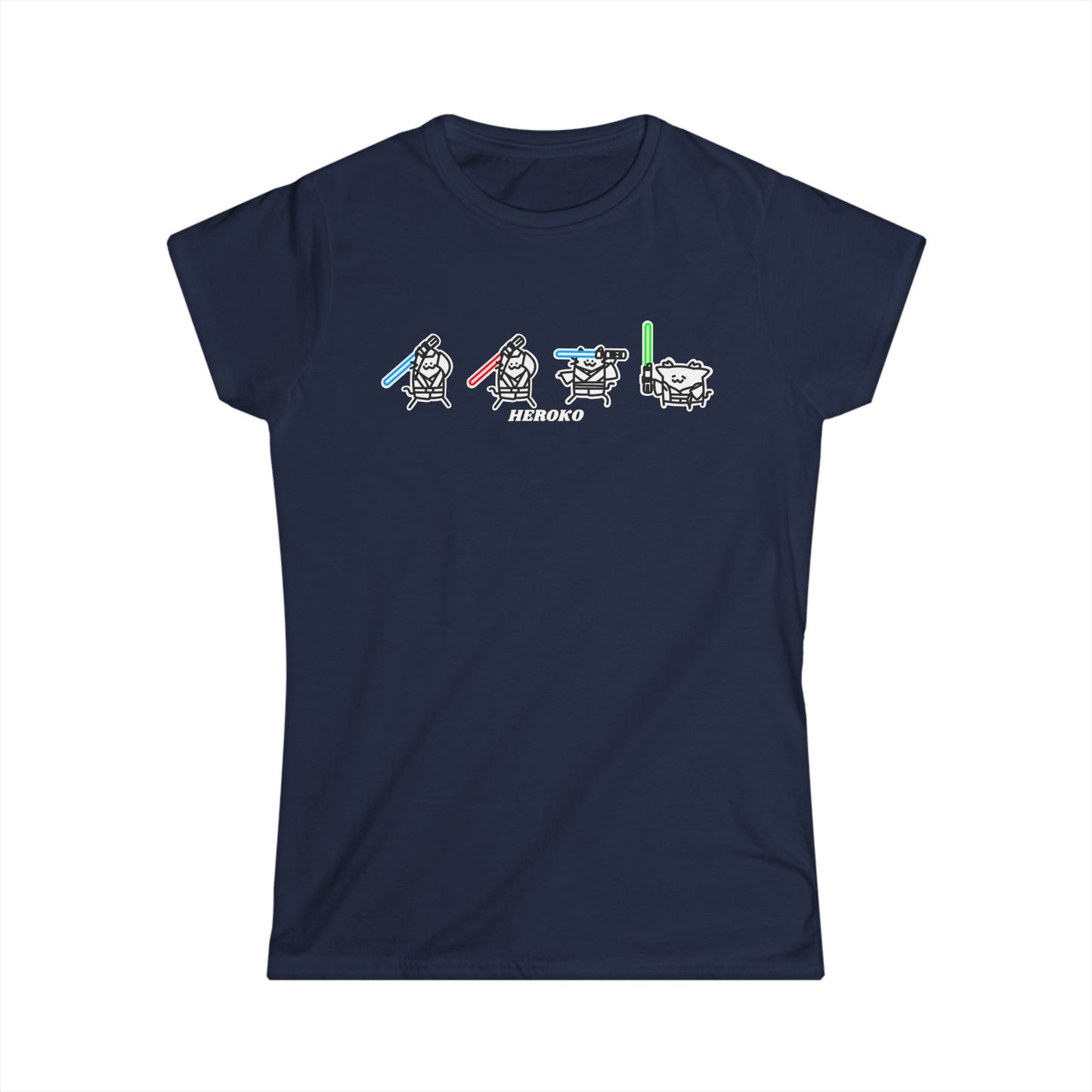 Slim Fit Tee - Cute Jedi Cats B&W Design