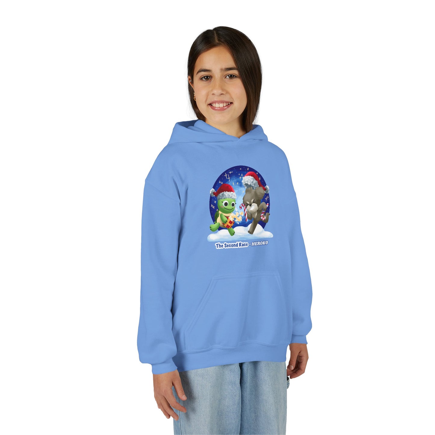Kids Holiday Hoodie — Cute Christmas Turtle and Puppy Friends "The Second Race"