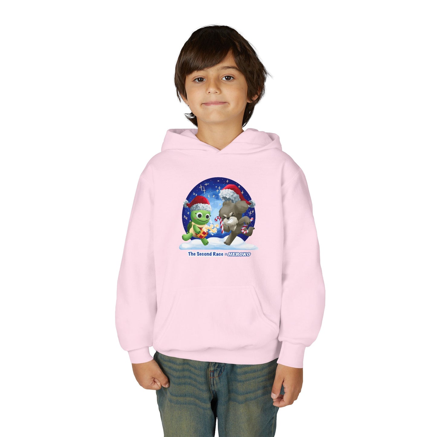 Kids Holiday Hoodie — Cute Christmas Turtle and Puppy Friends "The Second Race"