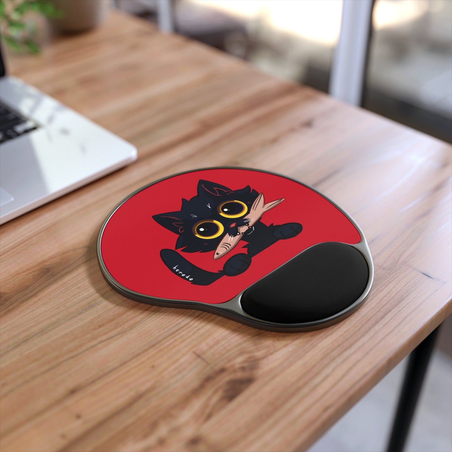 Heroko (IYP) BLACK CAT DARK RED Mouse Pad With Wrist Rest -ANIMALS