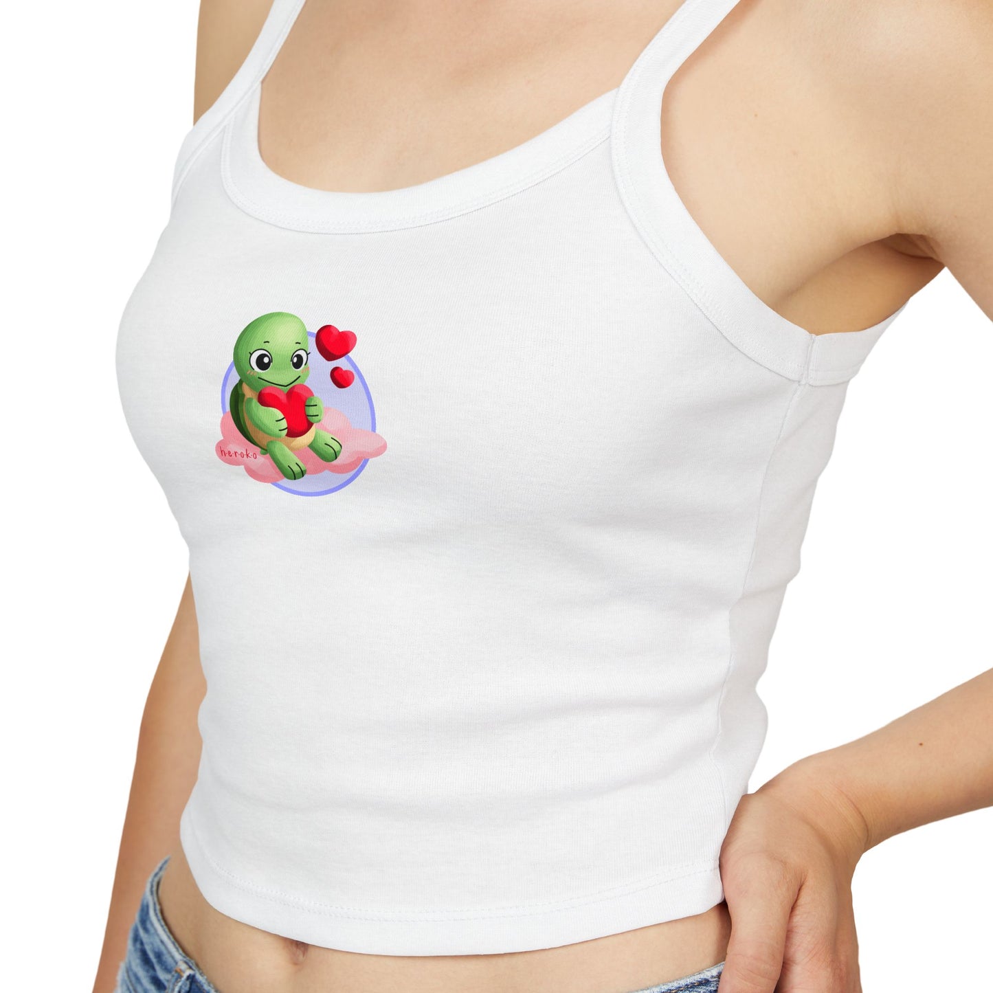 Women's Spaghetti Strap Tank Top, Cute Turtle Valentine's Day Design