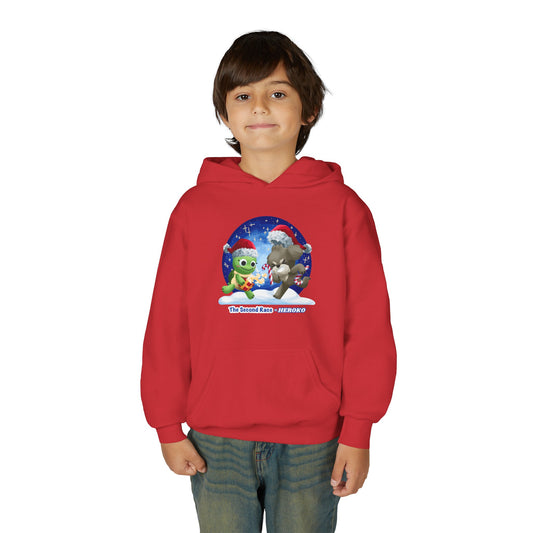 Kids Holiday Hoodie — Cute Christmas Turtle and Puppy Friends "The Second Race"