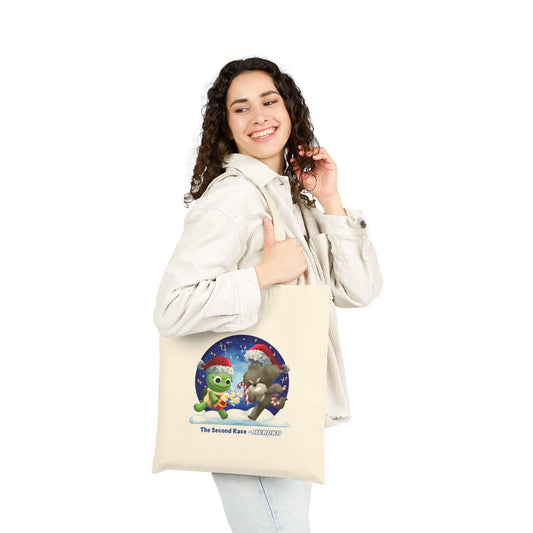 Canvas Holiday Tote Bag - Turtle and Dog Snow Globe Design, Perfect Pair with The Second Race Book, Ideal Gift for Teaching Financial Literacy