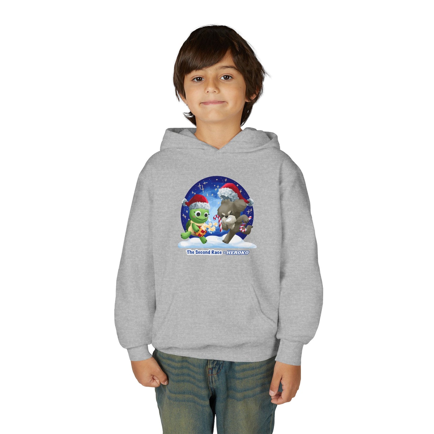 Kids Holiday Hoodie — Cute Christmas Turtle and Puppy Friends "The Second Race"