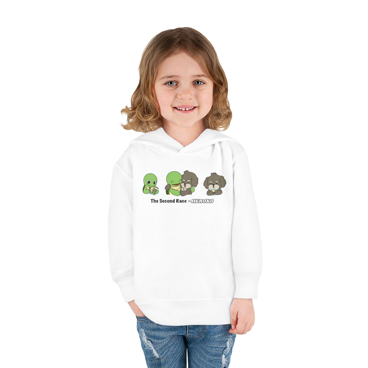 Toddler Hoodie — "The Second Race" Cute Turtle & Puppy Character Pullover
