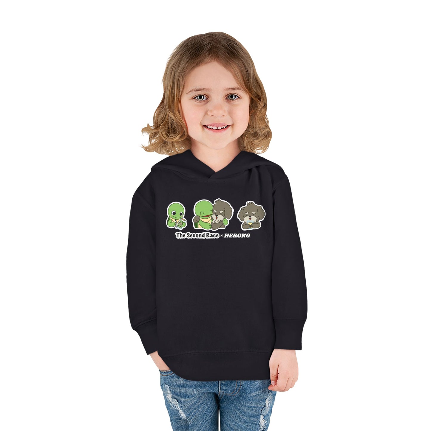 Toddler Hoodie — "The Second Race" Cute Turtle & Puppy Character Pullover