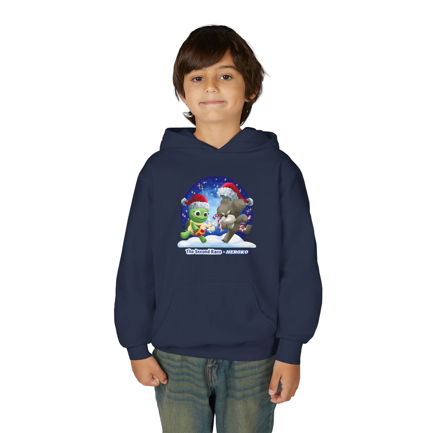 Kids Holiday Hoodie — Cute Christmas Turtle and Puppy Friends "The Second Race"