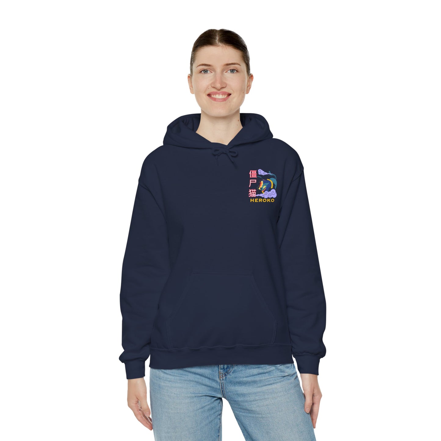 Spooky Unisex Hoodie, Chinese Ancient Zombie Cat Design