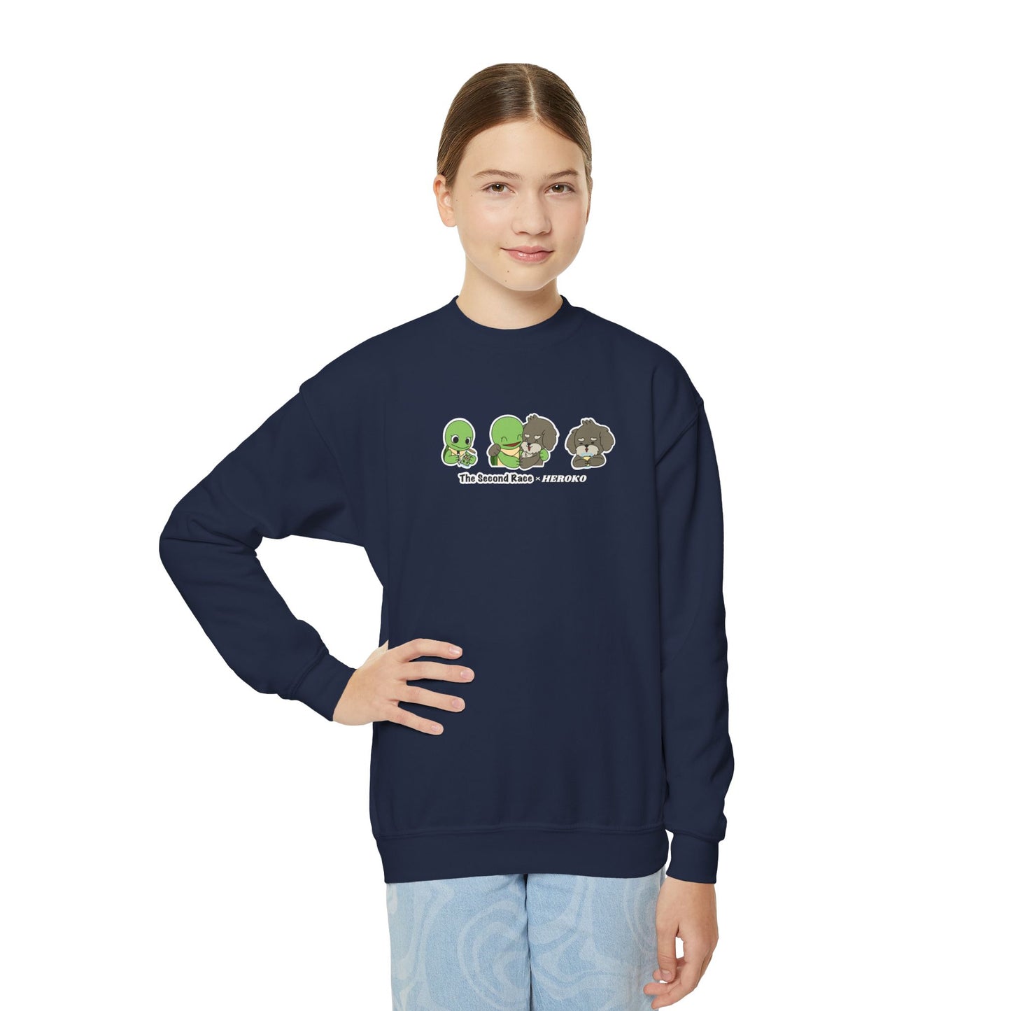 Kids Crewneck Sweatshirt — The Second Race: Turtle and Puppy