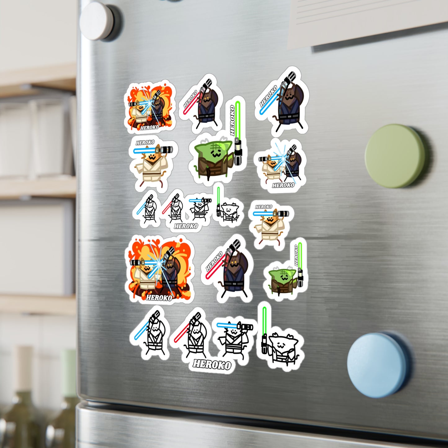 Jedi Cats 18 STICKERS Large Set -Kiss-Cut Vinyl Decals