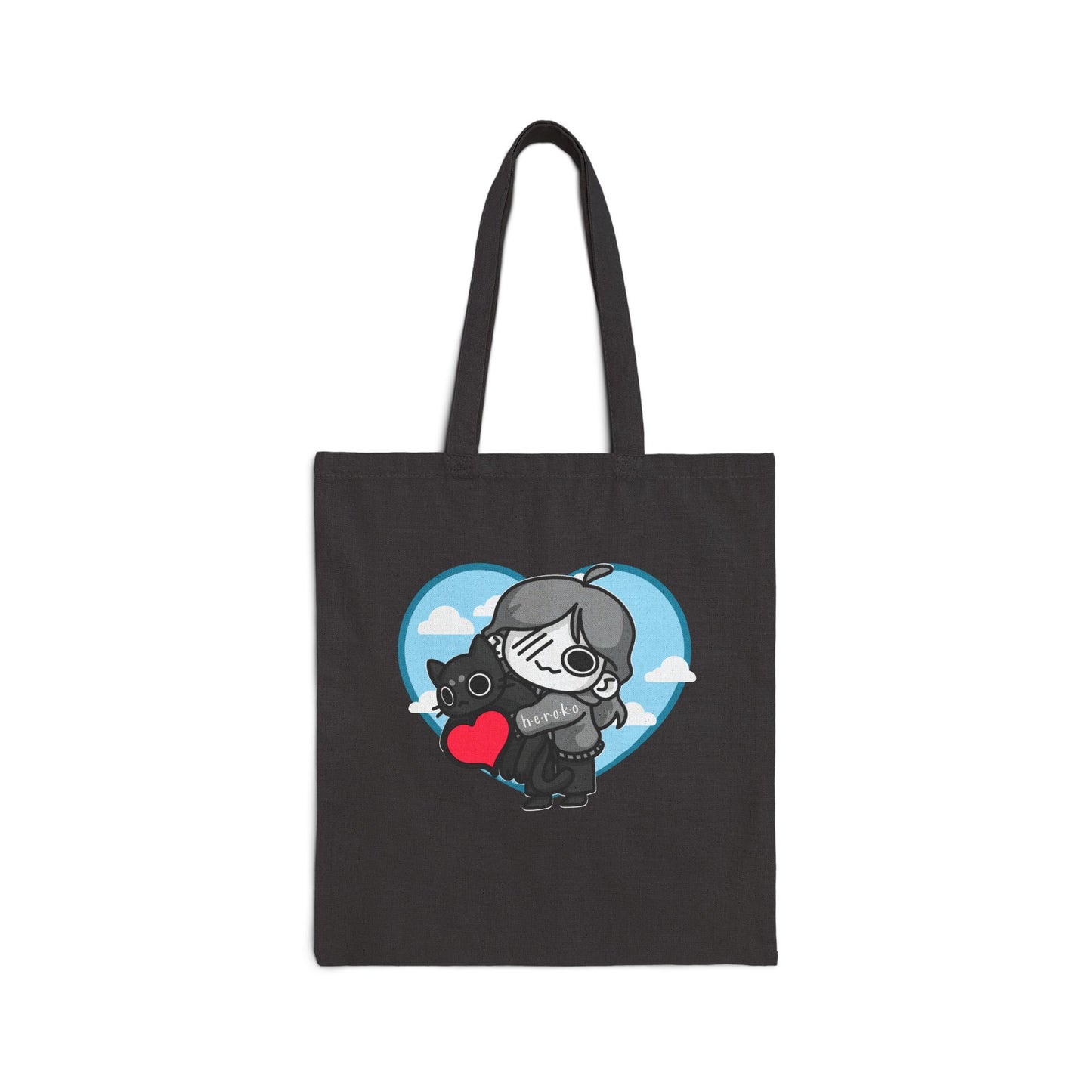 VALENTINE'S LOVE CAT Cotton Canvas Tote Bag