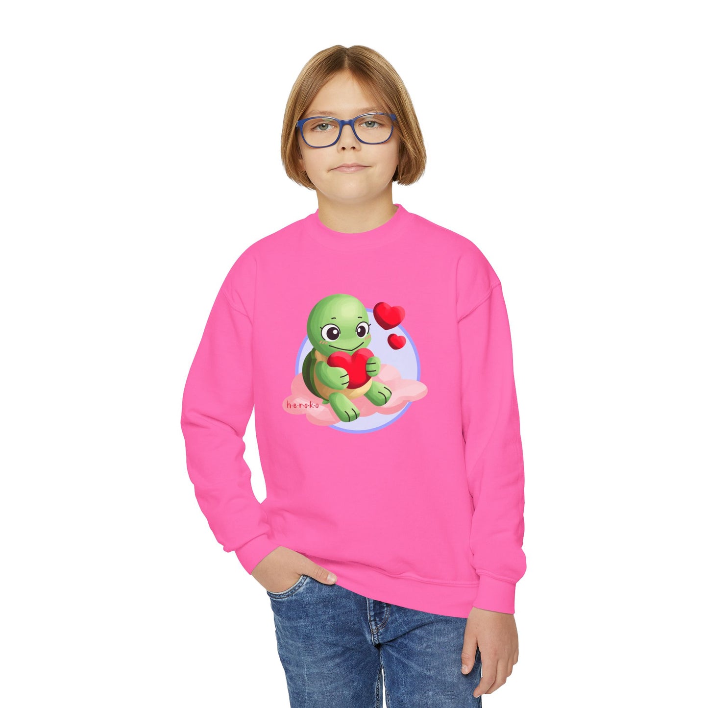 Kids Crewneck Sweatshirt  - Cute Turtle Valentine's Day Design