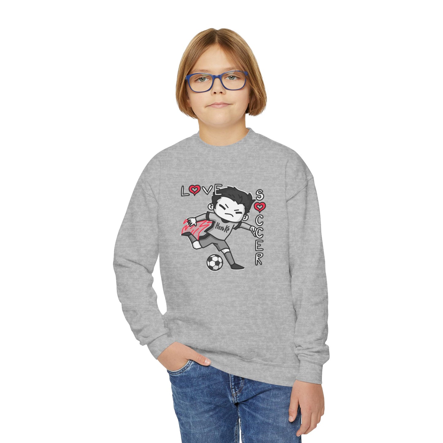 Youth BOYS LOVE SOCCER Crewneck Sweatshirt