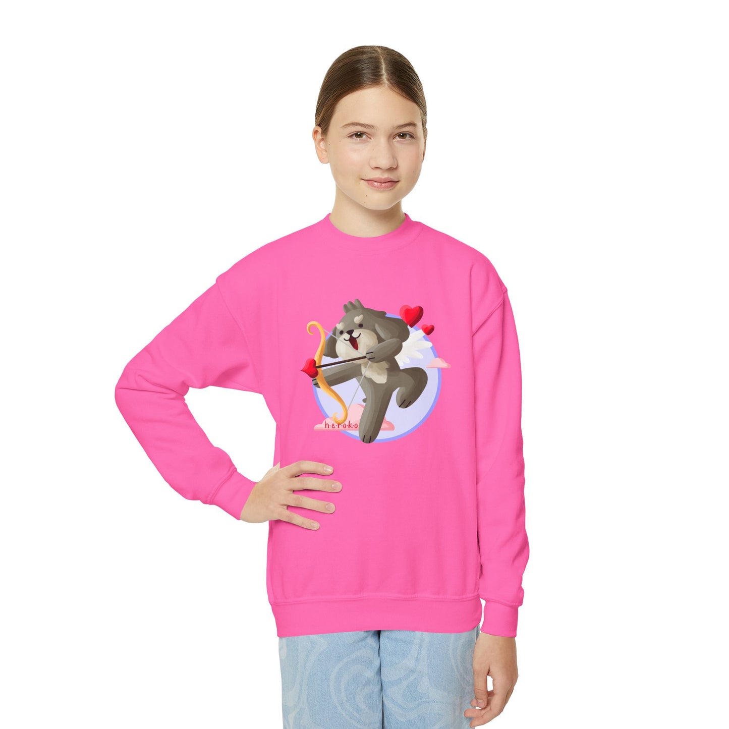 Kids Crewneck Sweatshirt  - Cute Dog Valentine's Day Design