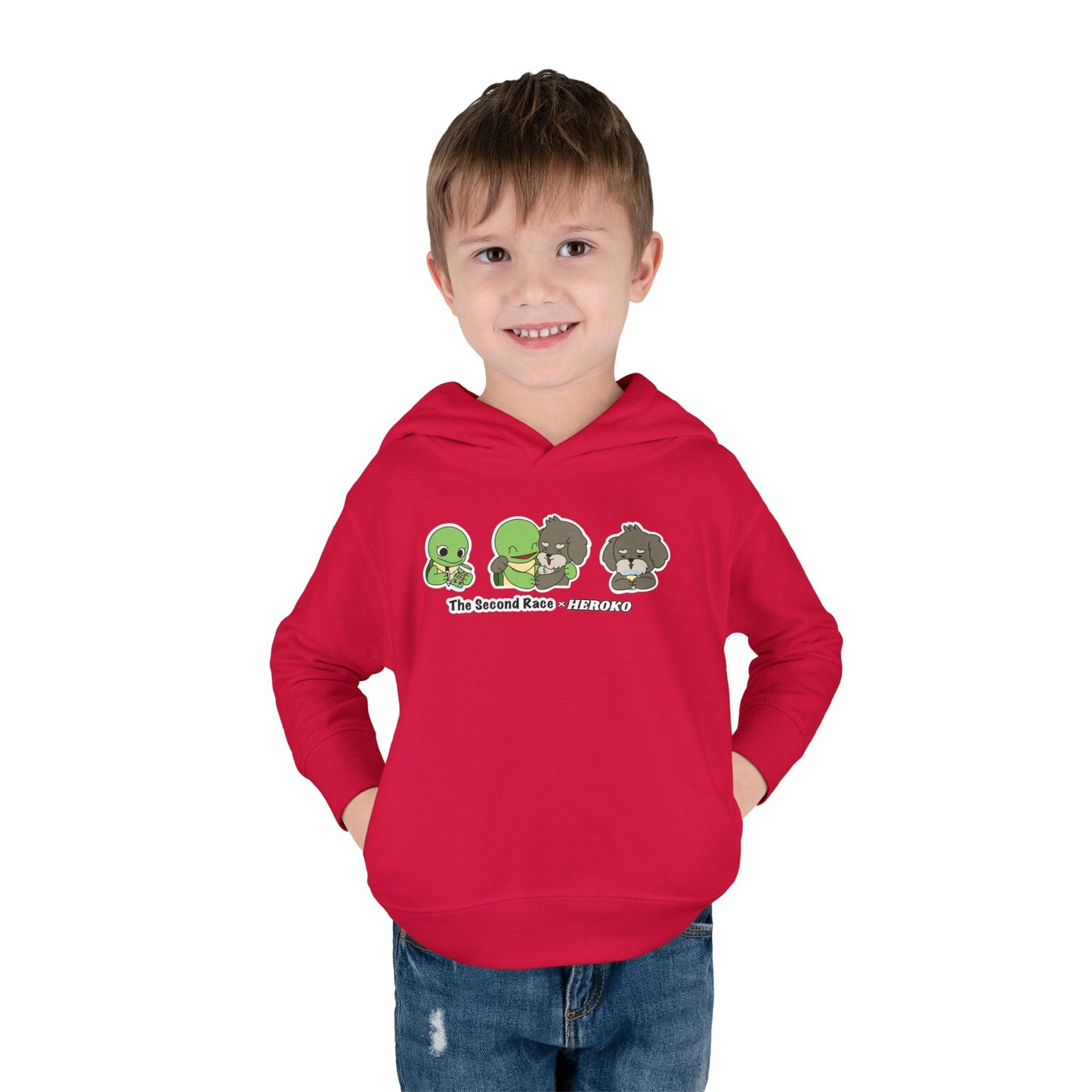 Toddler Hoodie — "The Second Race" Cute Turtle & Puppy Character Pullover