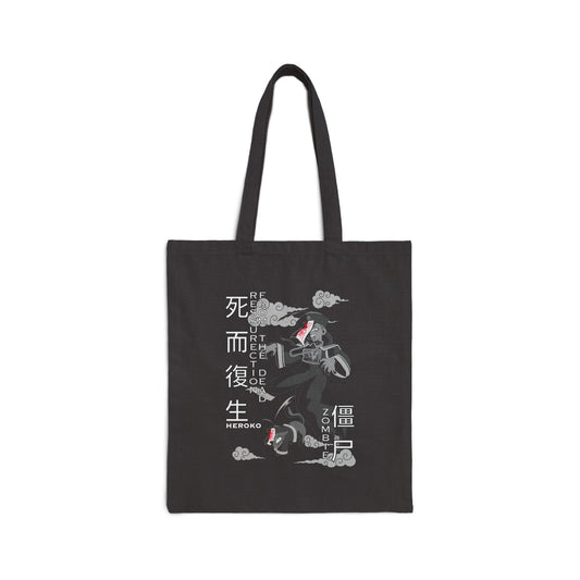 Spooky Canvas Tote Bag, Chinese Ancient Zombies B&W Design