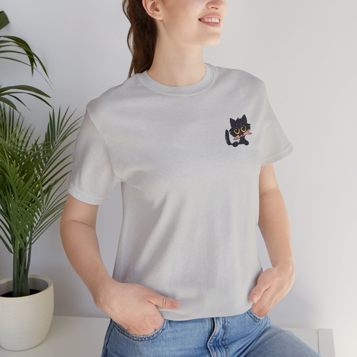 Adults BLACK CAT WITH FISH Retail Fit Cotton Tee