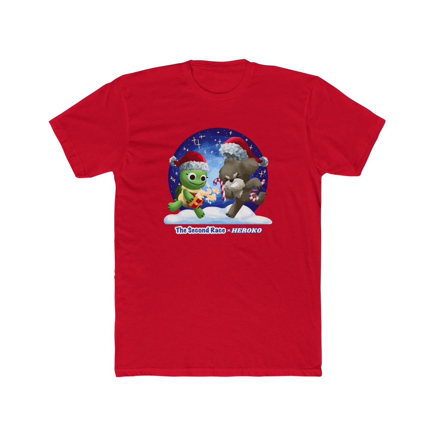 Graphic Tee for Adults - "The Second Race" Book Turtle & Puppy, Snow Globe Christmas Design