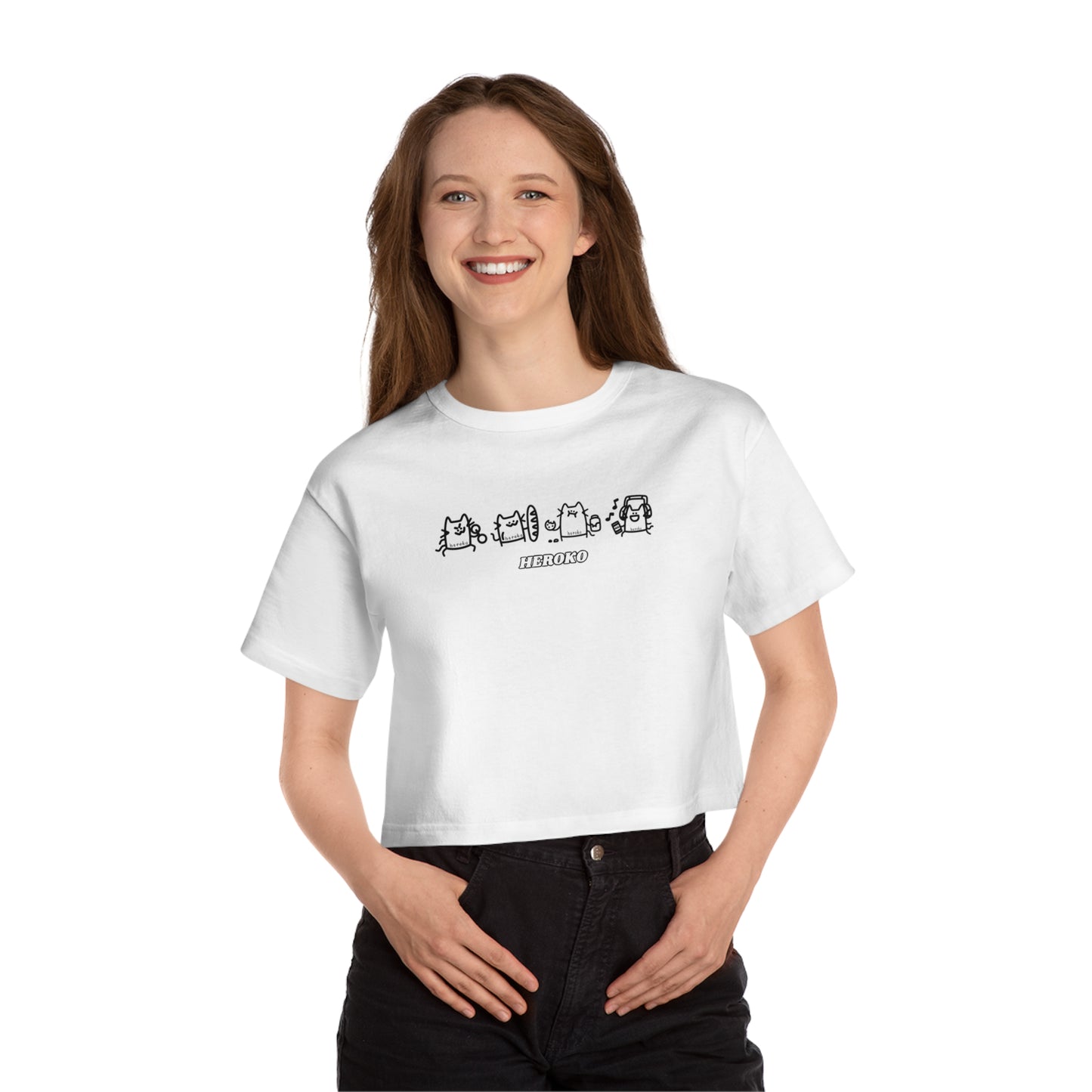 Women's Champion SMALL CUTE CATS Cropped T-Shirt