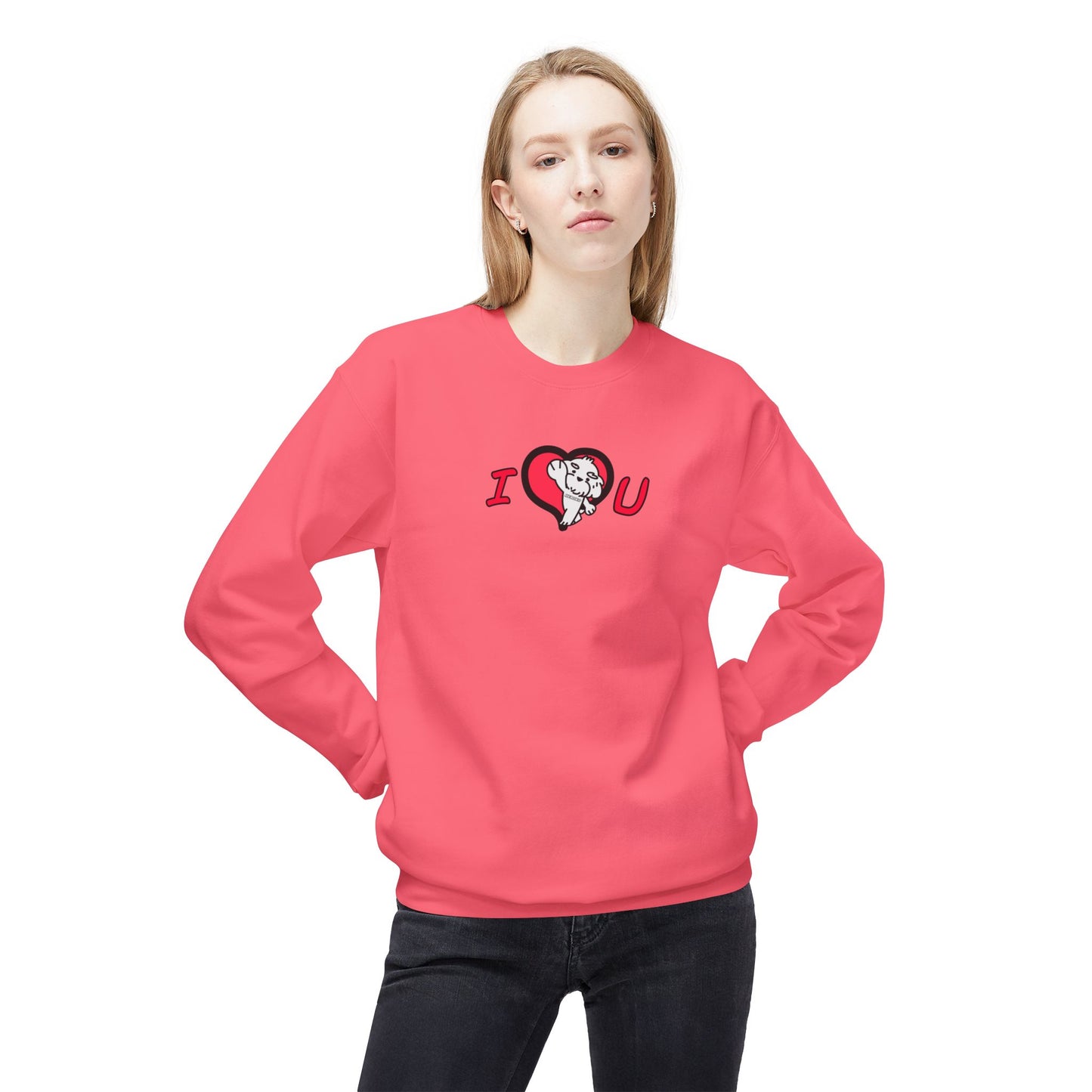 Adults VALENTINE'S I LOVE U DOG Fleece Crewneck Sweatshirt