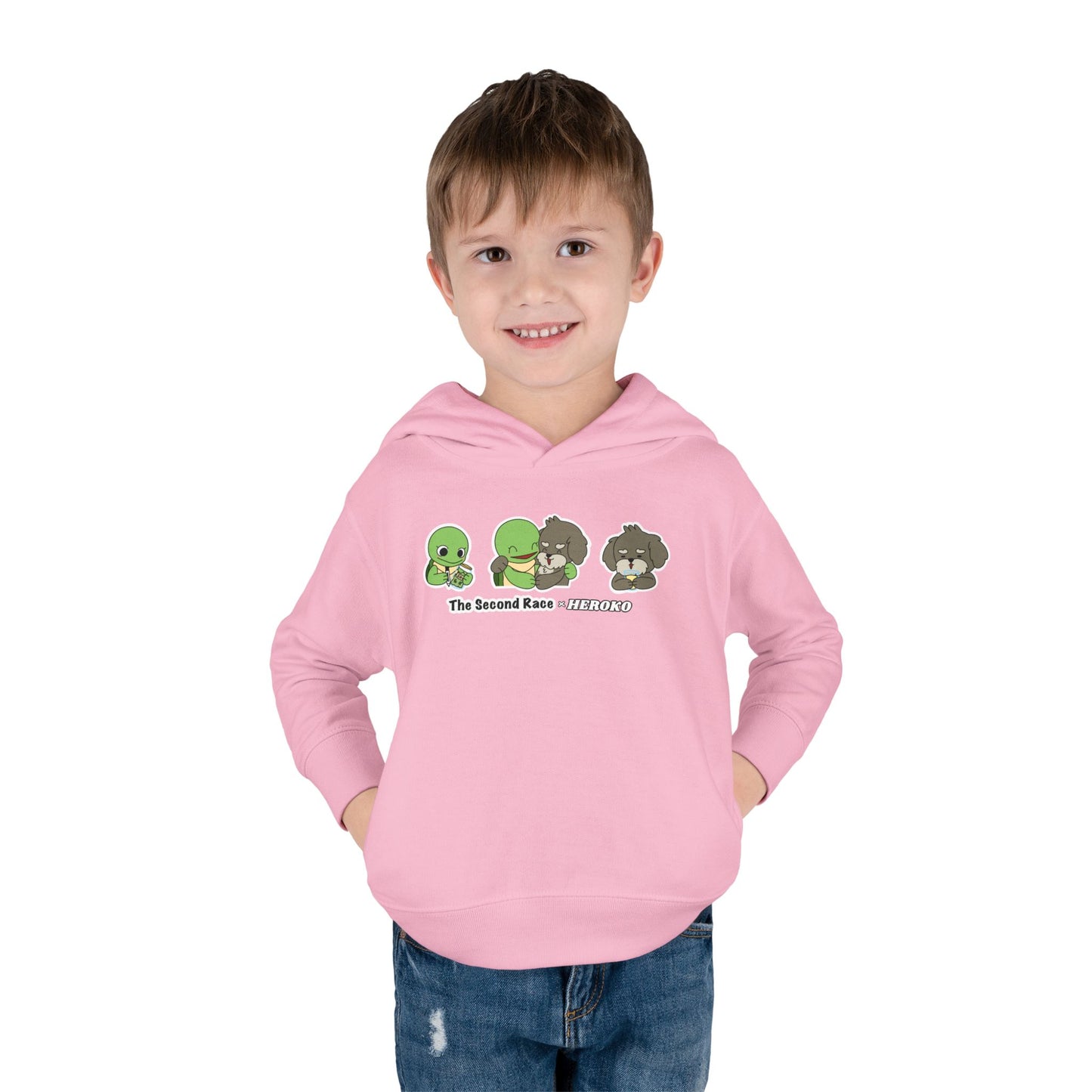 Toddler Hoodie — "The Second Race" Cute Turtle & Puppy Character Pullover