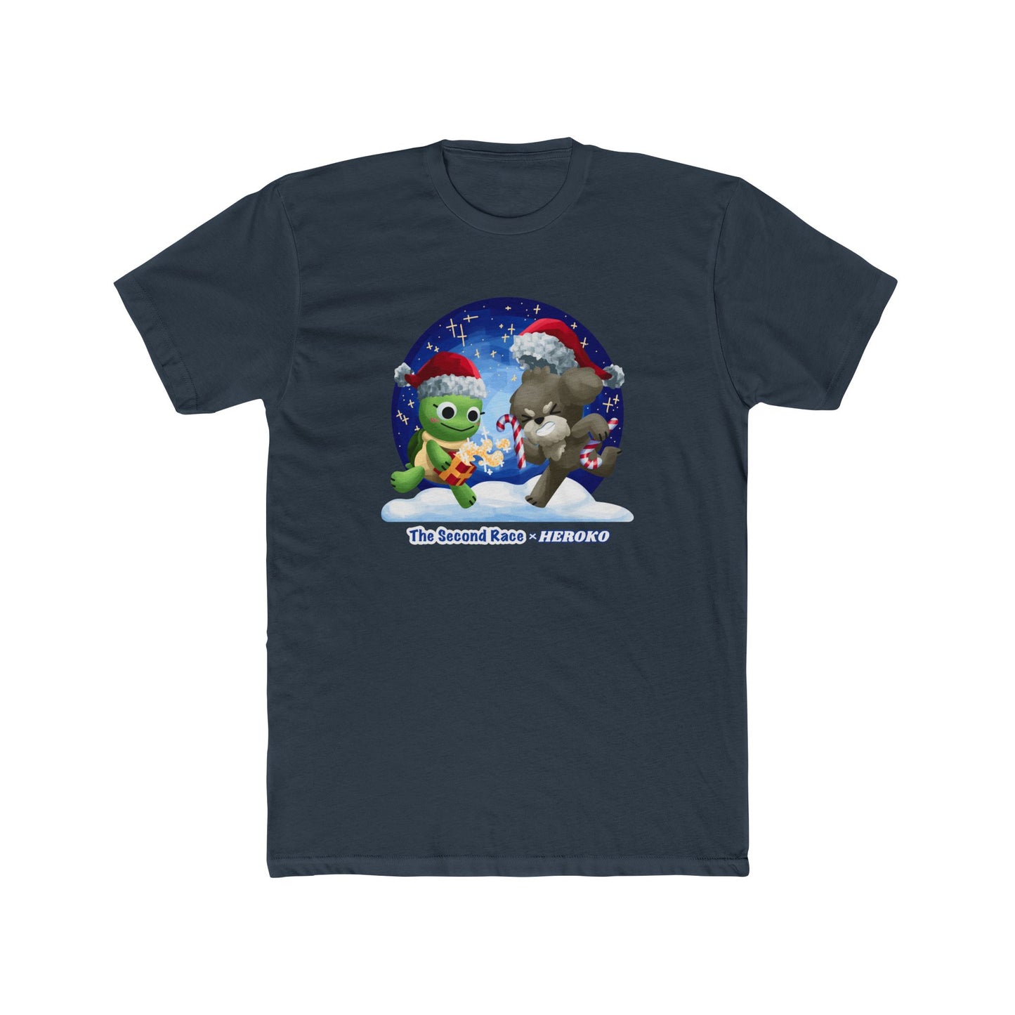 Graphic Tee for Adults - "The Second Race" Book Turtle & Puppy, Snow Globe Christmas Design