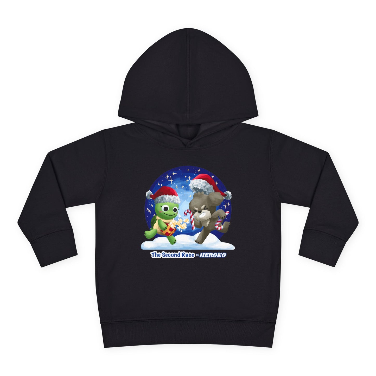 Toddler Pullover Hoodie - The Second Race: Turtle and Puppy Snow Globe Christmas Design
