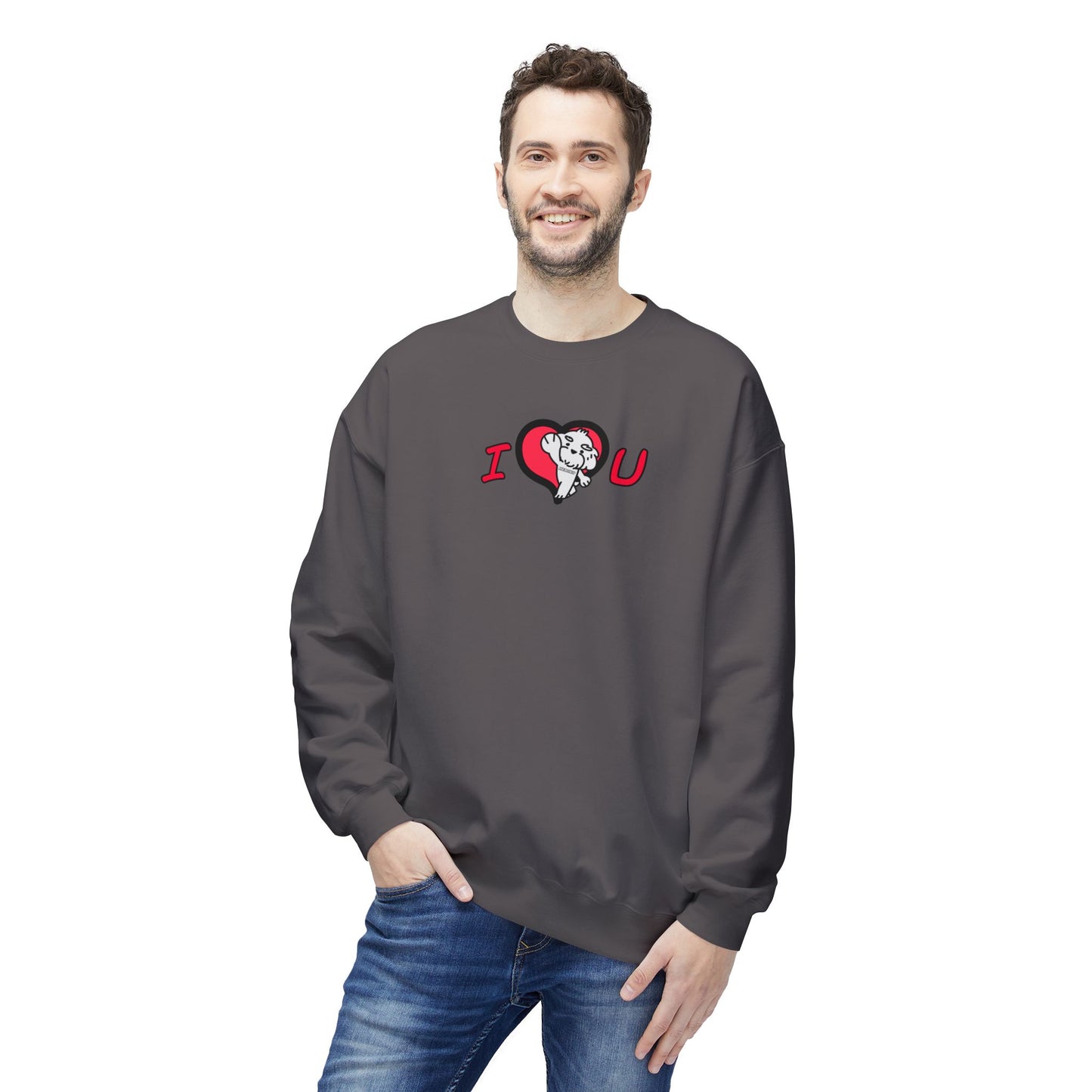 Adults VALENTINE'S I LOVE U DOG Fleece Crewneck Sweatshirt