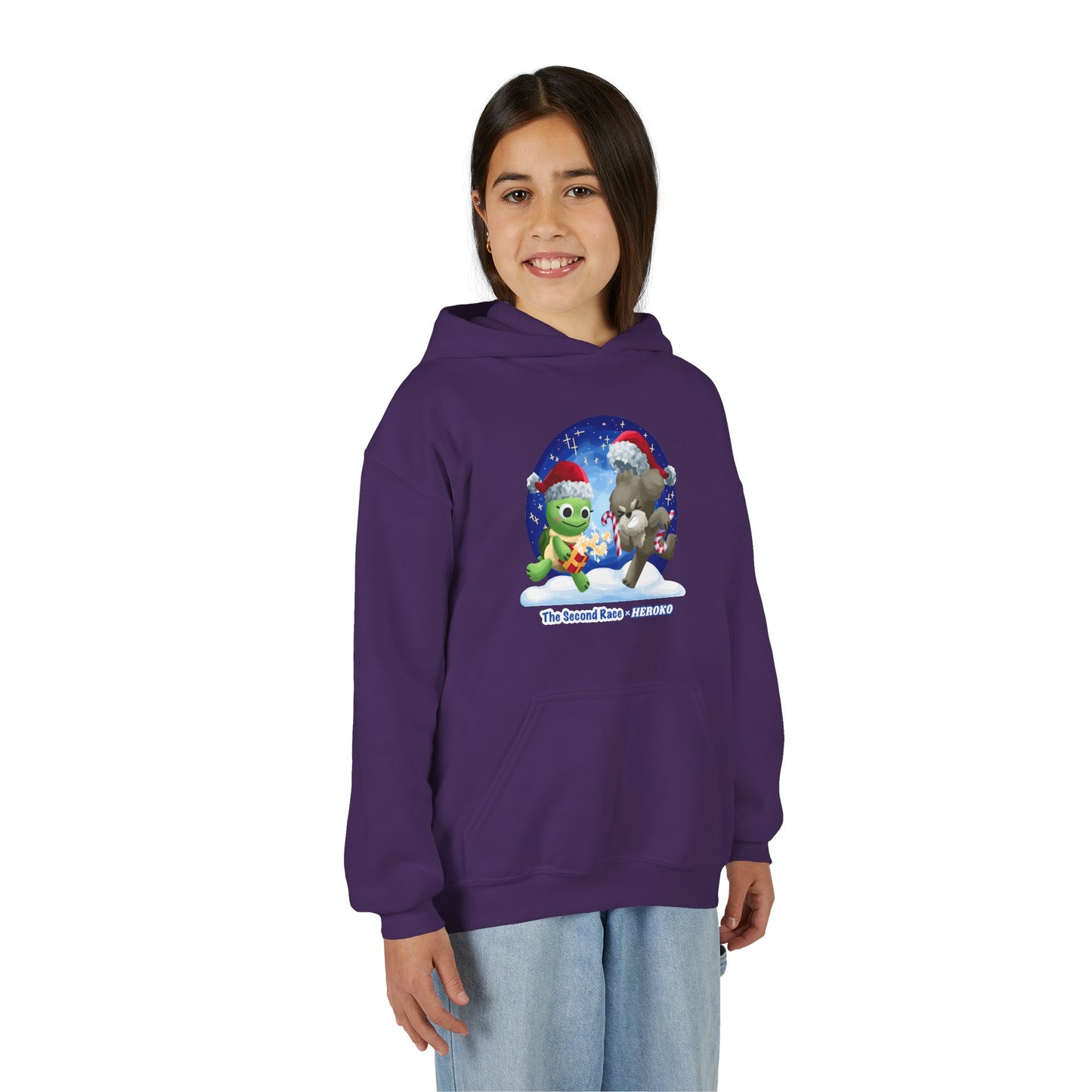 Kids Holiday Hoodie — Cute Christmas Turtle and Puppy Friends "The Second Race"