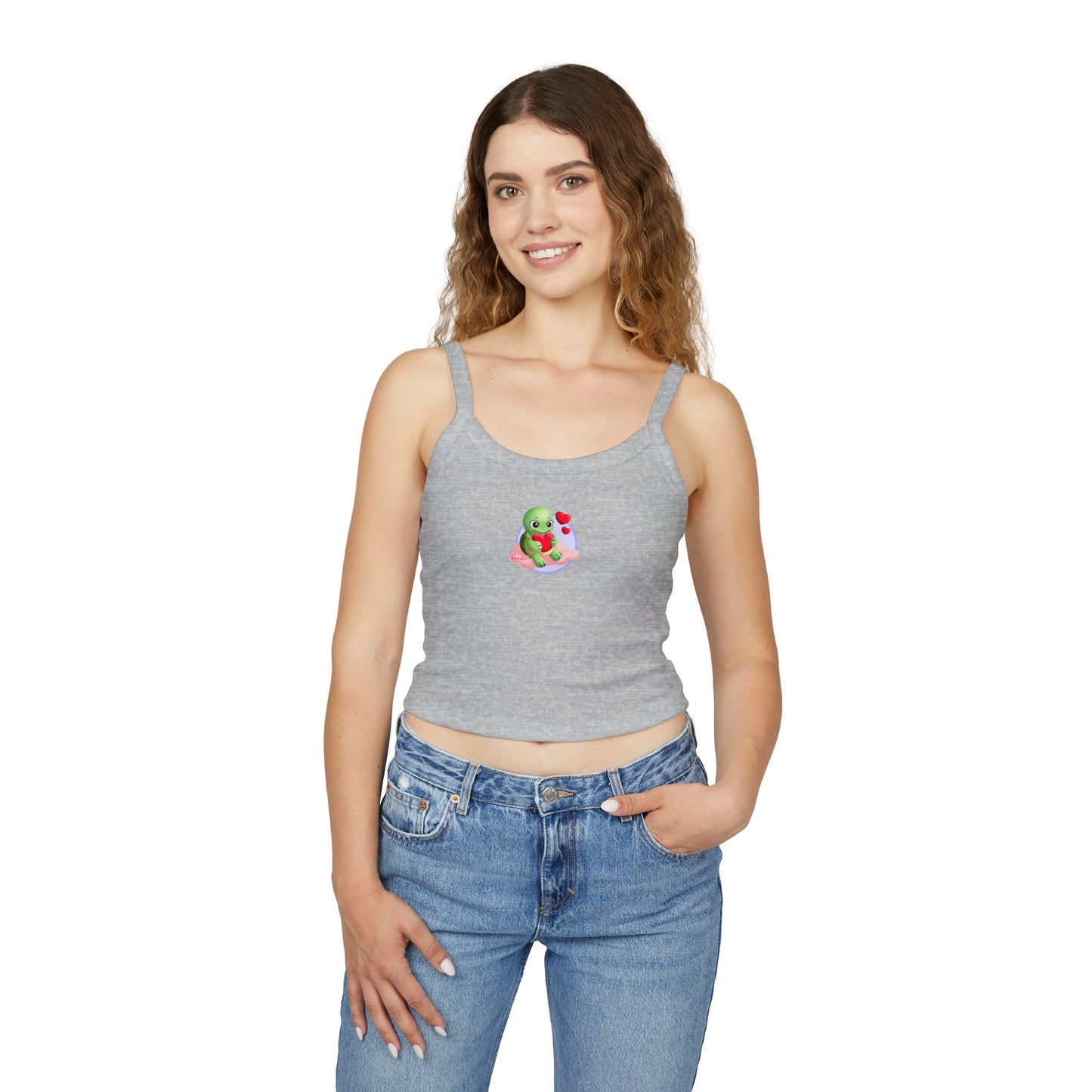 Women's Spaghetti Strap Tank Top, Cute Turtle Valentine's Day Design