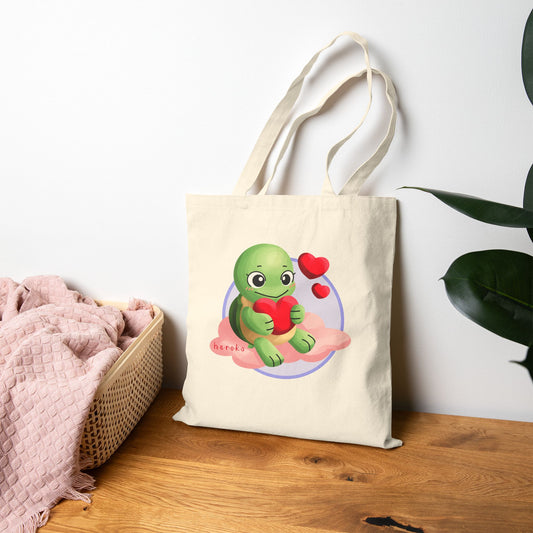 Canvas Tote Bag - Cute Turtle Valentine's Day Design