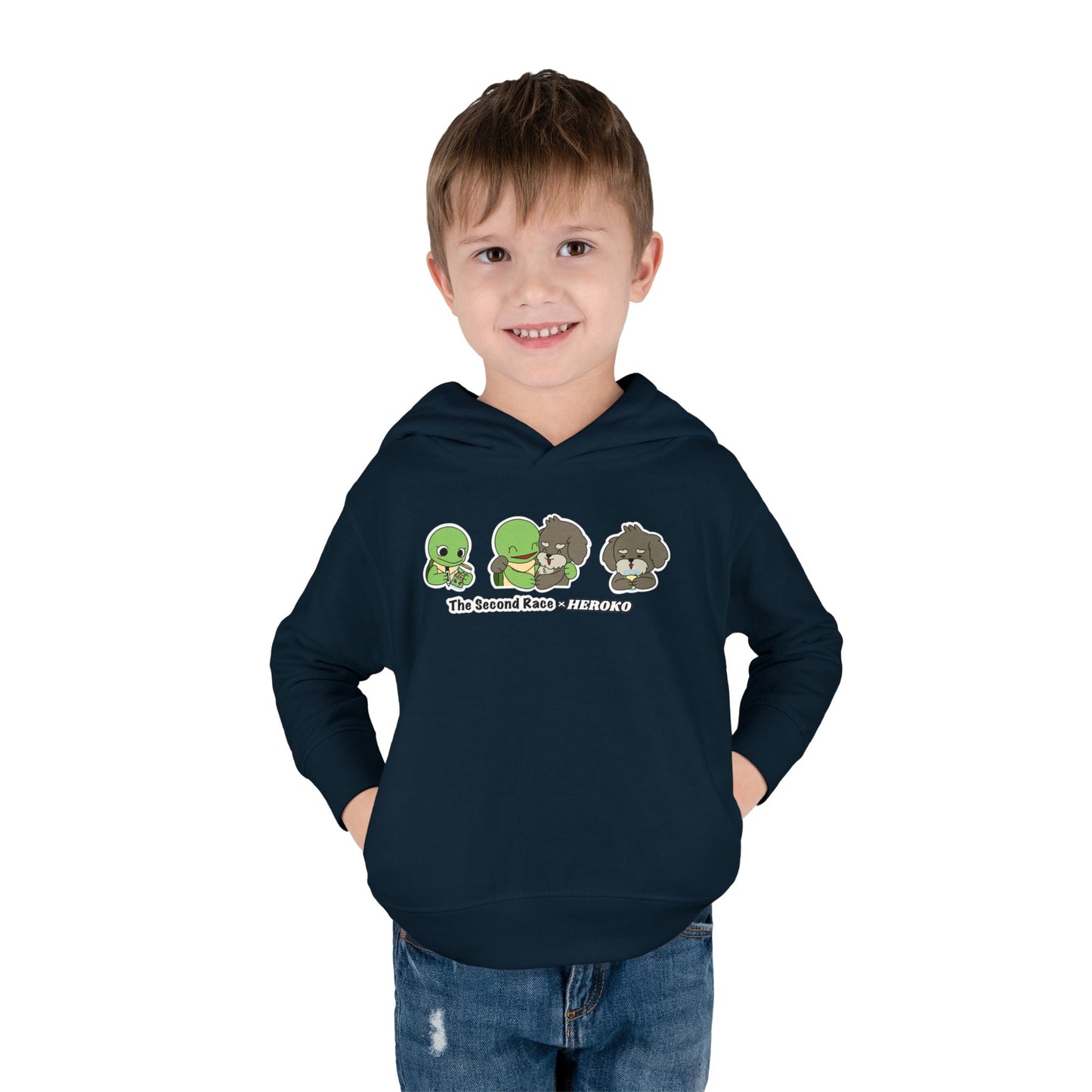 Toddler Hoodie — "The Second Race" Cute Turtle & Puppy Character Pullover