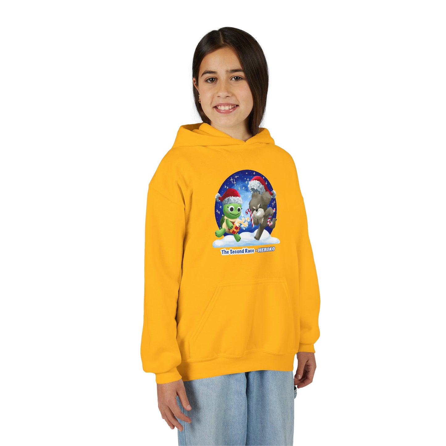 Kids Holiday Hoodie — Cute Christmas Turtle and Puppy Friends "The Second Race"