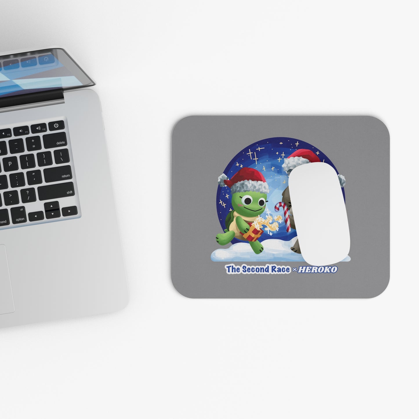 Holiday Turtle & Dog Mouse Pad — Cute Christmas Desk Mat with 'The Second Race × HEROKO' Design