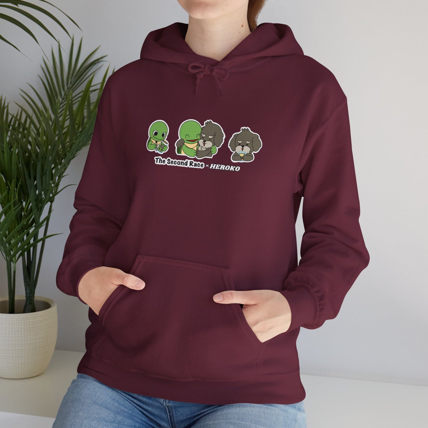 Adults Hoodie 'The Second Race' Turtle and Puppy Trio Sweatshirt