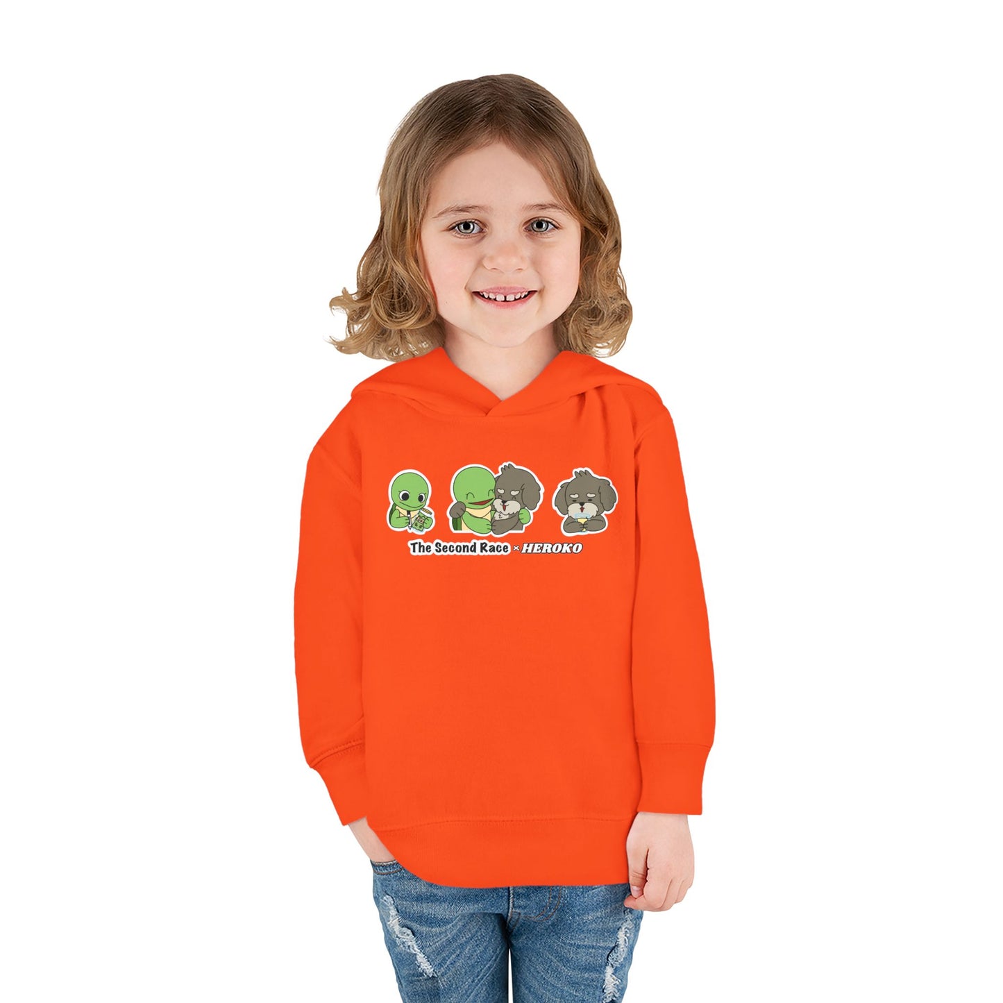 Toddler Hoodie — "The Second Race" Cute Turtle & Puppy Character Pullover