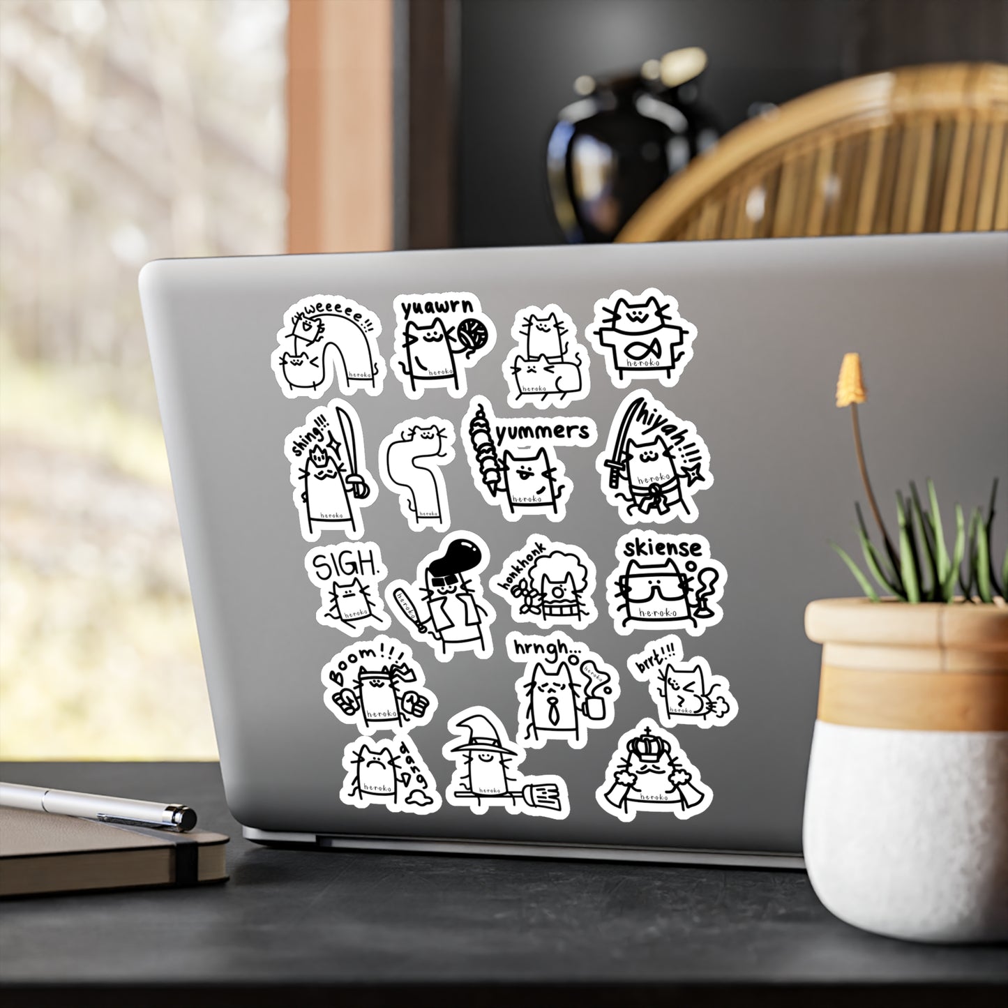 18 STICKERS -CATS OUTLINES IN B&W SET#3 Kiss-Cut Vinyl Decals