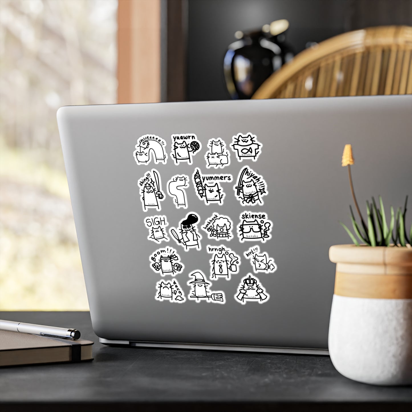 18 STICKERS -CATS OUTLINES IN B&W SET#3 Kiss-Cut Vinyl Decals