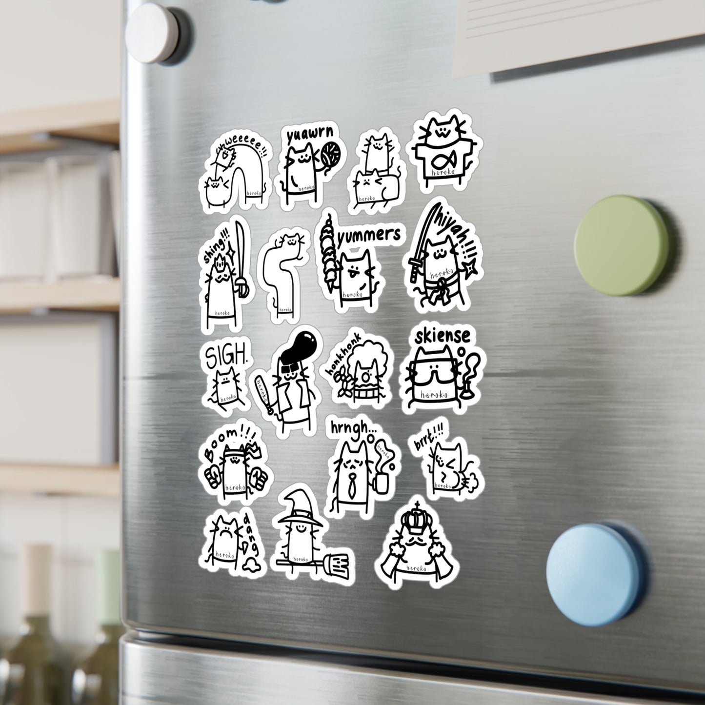 18 STICKERS -CATS OUTLINES IN B&W SET#3 Kiss-Cut Vinyl Decals